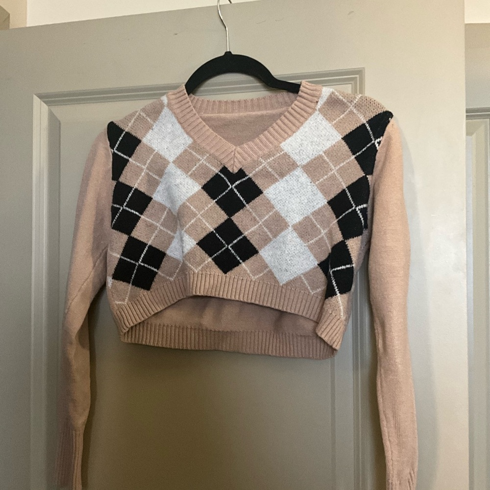 Argyle Beige Cropped Sweater